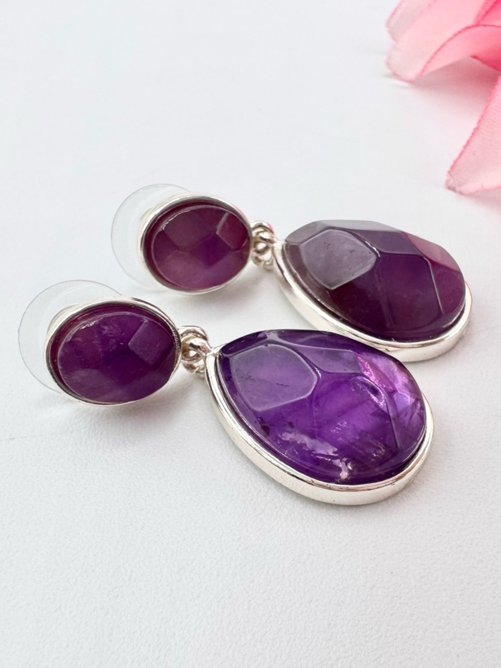Faceted Amethyst Teardrop Drop Earrings Deep Purple Gemstone Rockhound Tested